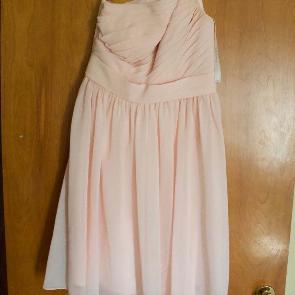 short pink one shoulder bridesmaid dress